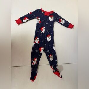 TBBC 6/12mo Blue Santa  One Piece Footie Christmas Pima Cotton Snowflakes